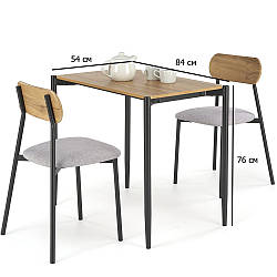 Обідній комплект з 2 стільцями Nando 84х54 см з дсп натуральний на чорних ніжках для маленької кухні.