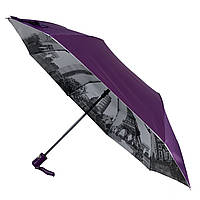 Женский зонт полуавтомат фиолетовый с узором изнутри и тефлоновой пропиткой Toprain 0480-1
