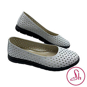 Балетки літні жіночі з натуральної шкіри білого кольору “Style Shoes” 39