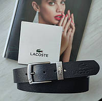 Мужской стильный кожаный ремень Lacoste black в фирменной коробке и пакете хорошее качество