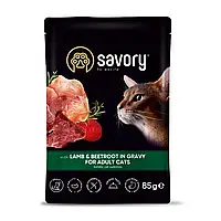 Вологий корм Savory Adult Cat Pouch з ягня і буряком для дорослих котів 85г