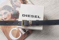 Женский узкий кожаный ремень Diesel black пряжка бронза хорошее качество