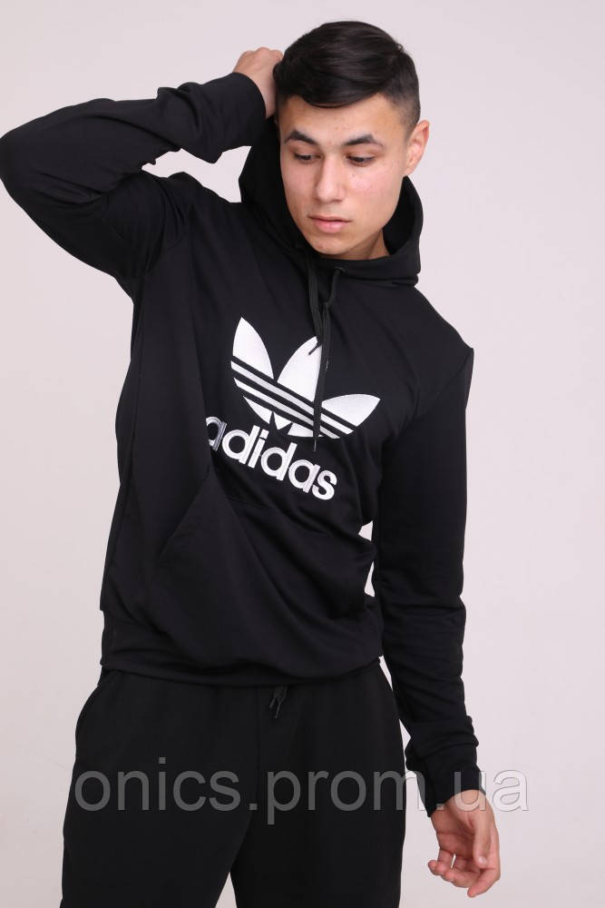 Худи черный с вышитым логотипом Adidas хорошее качество - фото 4 - id-p2197567571