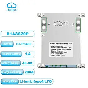 BMS 200A 3S 4S 7S 8S 12V-24V JKBMS 1A балансування lifepo4 Li-ion LTO B1A8S20P