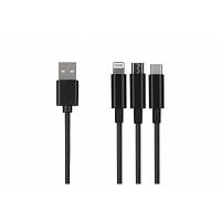 Дата кабель USB 2.0 AM to Lightning + Micro 5P + Type-C 1.2m black 2E (2E-CCMTLAB-BL) sn