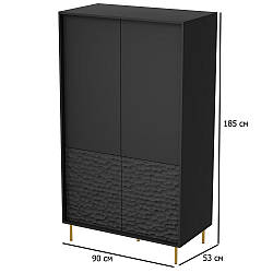 Шафа платтяна розпашна S-1 Bullet 90 см чорна без ручок на золотих металевих ніжках у спальню