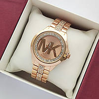 Жіночий наручний годинник Michael Kors (майкл корс) рожеве золото, з логотипом, камінчики - код 2380b