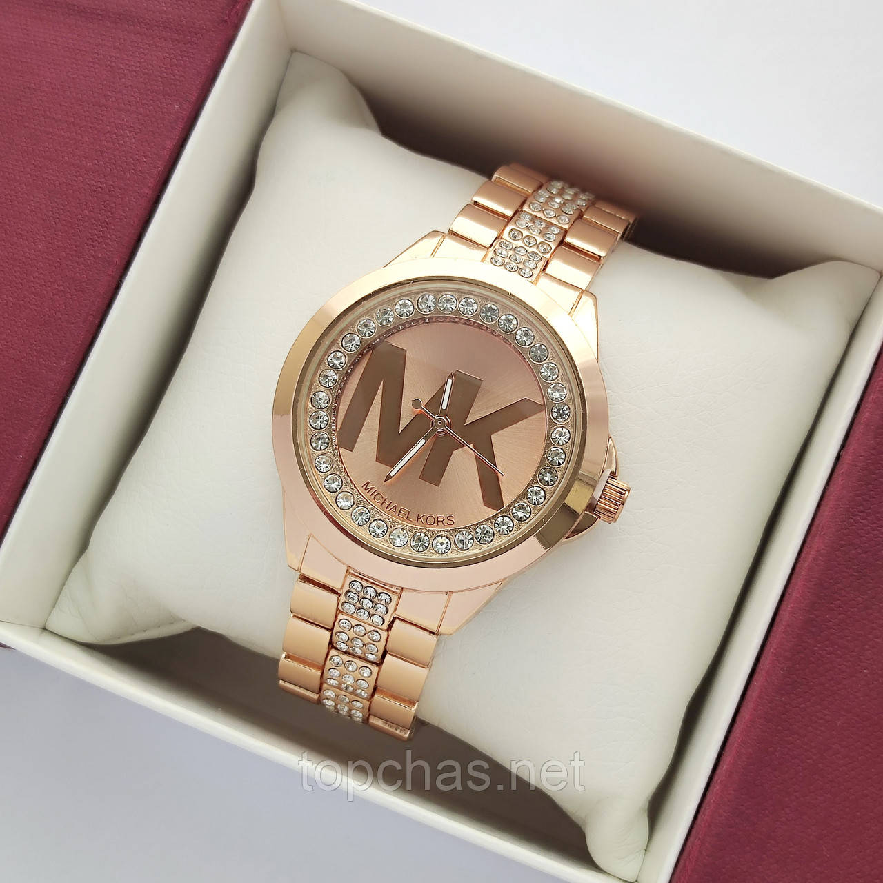 Жіночий наручний годинник Michael Kors (майкл корс) рожеве золото, з логотипом, камінчики - код 2380b