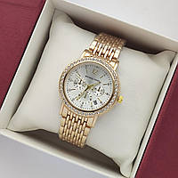 Невеликий жіночий наручний годинник Michael Kors (майкл корс) золотий з срібним циферблатом, камінчики - код 2382b