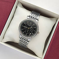 Невеликий жіночий наручний годинник Michael Kors (майкл корс) срібло з чорним циферблатом, камінчики - код 2383b