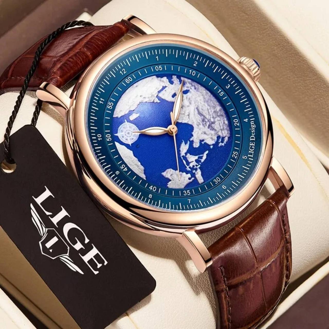 Кварцові оригінальні чоловічі годинники  Lige, міцний важкий корпус. Якість. Стильний наручний годинник.
