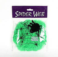 Паутина с пауками на Хэллоуин 13650 салатовая 20 г 2 паука хорошее качество