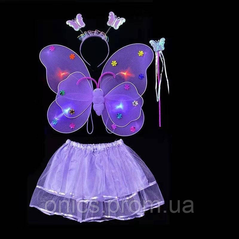 Карнавальный наряд крылья с юбкой светящийся Бабочка 9083 фиолетовый хорошее качество - фото 1 - id-p2197658408