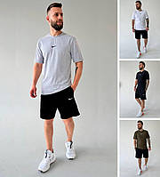 Мужской спортивный костюм Nike шорты и футболка легкий красивый повседневный, серый, черно-белый, черный, хаки