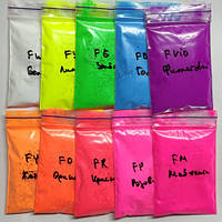 Зразки флуоресцентних (неонових) пігментів Tricolor (10 кольорів по 10 грам)