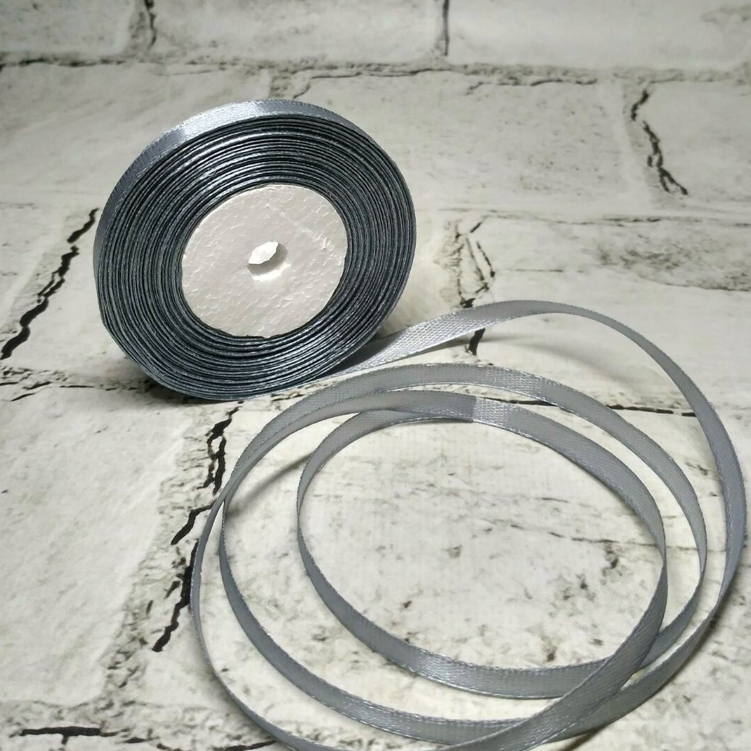 Стрічка атласна, 0.7 см, 23 метри, сіра