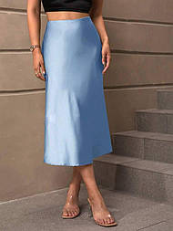 Жіноча весняна спідниця шовк S M L XL блакитний, XL