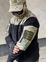Кофта флисовая мужская военная тактическая с липучками под шевроны ВСУ (ЗСУ) Мультикам 8042 46 размер черная