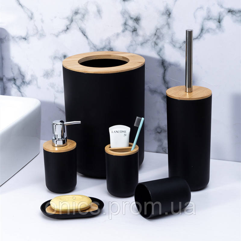 Набір аксесуарів для ванної кімнати 11345 6 предметів чорний хороша якість - фото 1 - id-p2197678942