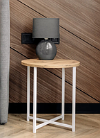 Кофейный стол маленький размер S круглий дизайнерский, столики для гостиной в стиле лофт Белый Дуб