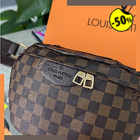 Бананка луї віттон Жіноча бананка коричнева картата louis vuitton Поясні сумки Сумка lv коричнева карта