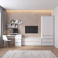 Комплект мебели в гостиную, шкаф R-9 тумба R-6 стол R-1 полки М-22 Белый