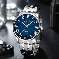 Кварцевые часы Curren 8422 Silver-Blue, мужские, водонепроницаемые, часовая сталь, Device Clock