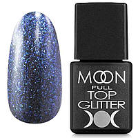 Топ для гель лака Moon Full Top Glitter Blue №04 (Без липкого слоя), 8 мл