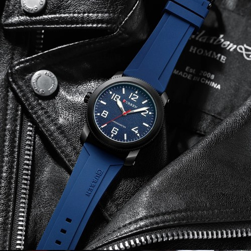 Кварцовий годинник Curren 8454 Black-Blue, чоловічий, металевий, з каучуковим ремінцем, D C