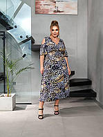Женское длинное платье софт цвет цветной леопард р.48/50 455978