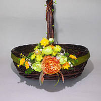 Великодній Декор для кошика, стрічка з квітами, 15*25см.