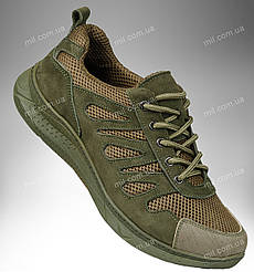 Літні тактичні кросівки з вентильованою сіткою / полегшене військове взуття зі шкіри на літо GENESIS Vent (olive)