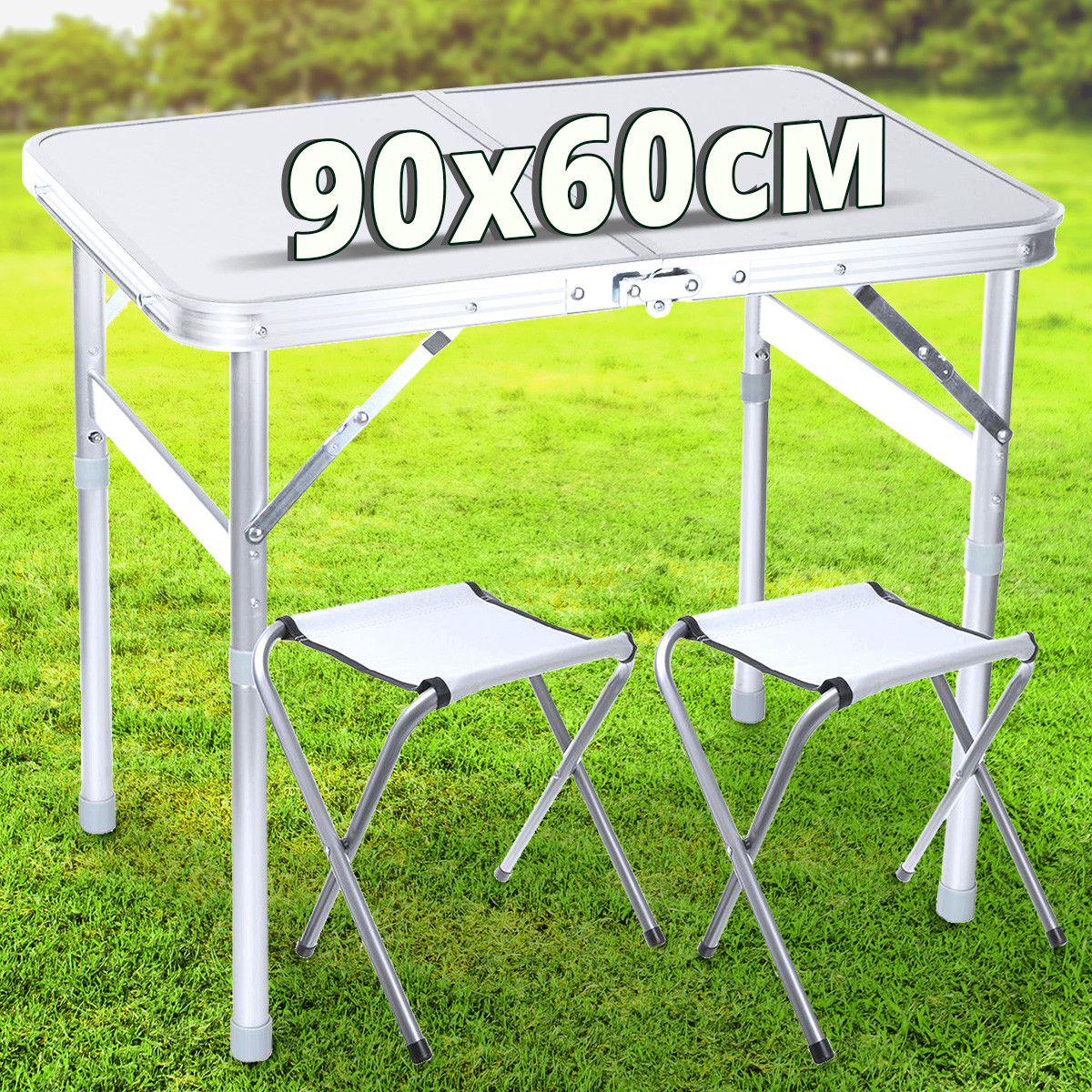 Стіл розкладний 90 х 60 см Folding Table_01 Сірий туристичний для пікніка з 2 стільцями у валізі