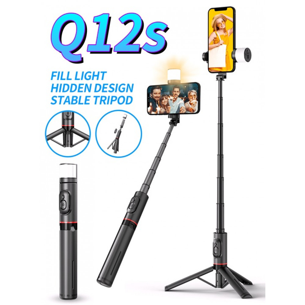 Monopod Tripod Q12S | 0.758mm | Hidden Design Rotatable Fill Light Bluetooth Tripod Selfie Stick(Aluminium, фото 1