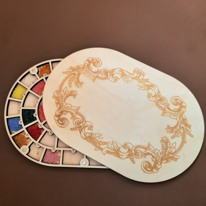 Органайзер для бісеру з дерев'яною кришкою на 53 пронумеровані комірки (060226), фото 1