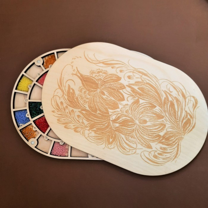 Органайзер для бісеру з дерев'яною кришкою на 53 пронумеровані комірки (060229), фото 1