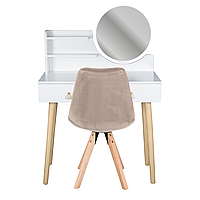 Туалетный столик туалетный столик Jumi Scandi с зеркалом (кожаные ручки) + стул Saida бежевый d