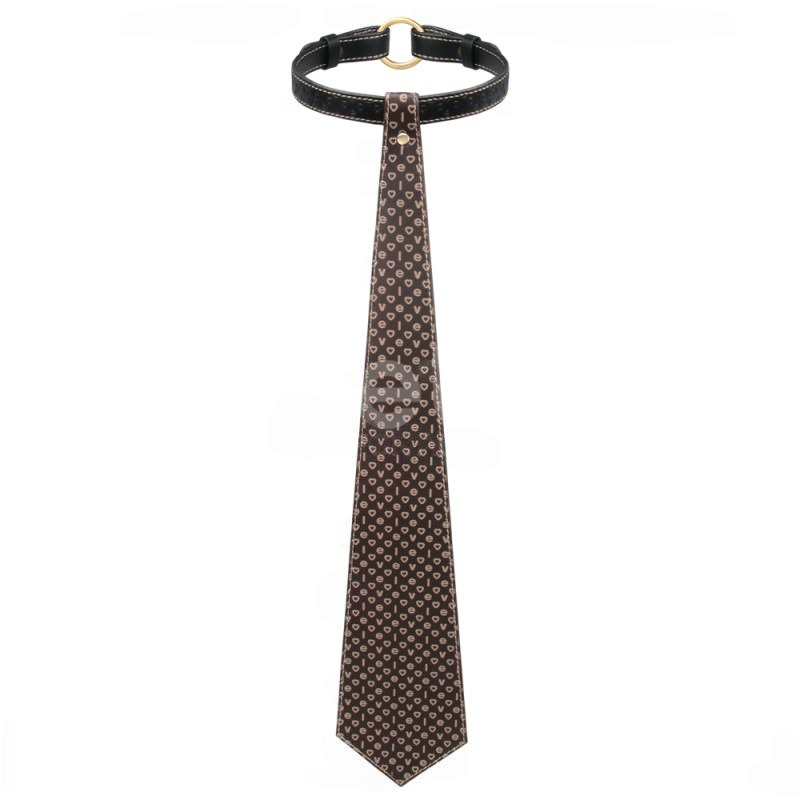 Шкіряний нашийник для людини з краваткою для ігор bdsm