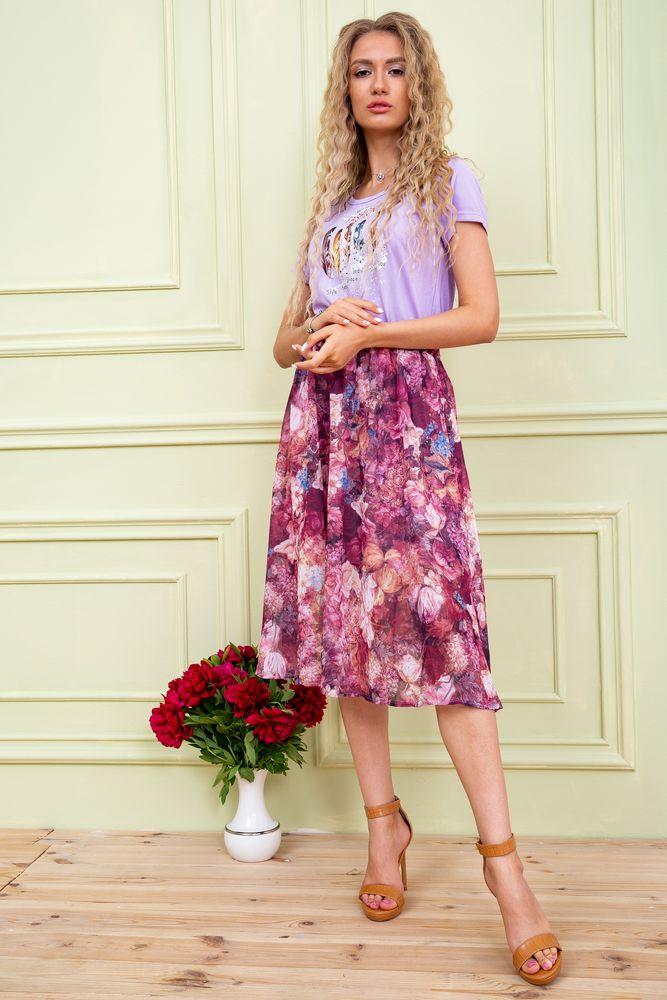 Літнє плаття міді, бузкового кольору в принт, 119R0419