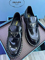 Prada Prada Black Brushed Leather Loafers 40 m sale