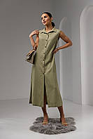 Легка сукня на гудзиках з льону і віскози Trikobakh 3021 полин зелена розмір 42/44