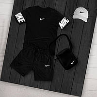 Nike спортивный костюм мужской летний Футболка Шорты Мессенджер Кепка комплект найк черный