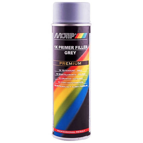 Акриловий ґрунт-наповнювач спрей сірий Motip 1K Primer Filler Grey Premium 500мл, фото 1