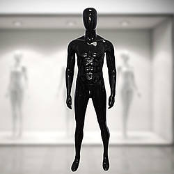 Манекен чоловічий безликий чорний глянсовий виставковий для магазину одягу (+ Відео)