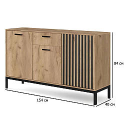 Стильний комод на ніжках KM-1 Lamino 154 см дуб крафт та чорний з рейковим фасадом у зал