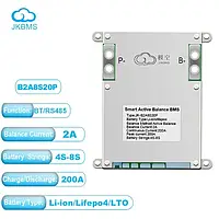 BMS 200A 4S-8S Lifepo4/Li-ion/LTO с активной балансировкой 2A (JK- B2A8S20P) с кнопкой JiKong