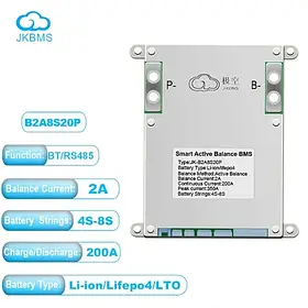 JK BMS 200A 3S-8S 2A Lifepo4 Li-ion LTO JK-B2A8S20P з кнопкою JiKong