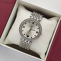 Женские наручные часы Tous (тоус) серебристые, два ряда камней вокруг циферблата - код 2389b