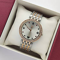 Жіночий наручний годинник Tous (тоус) комбінованого кольору, два ряди камінчиків навколо циферблата - код 2391b