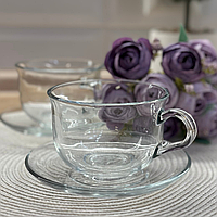 Стеклянная чашка для чая с блюдцем Ташкент набор 4 предмета 290мл(2чашки+2блюдца)